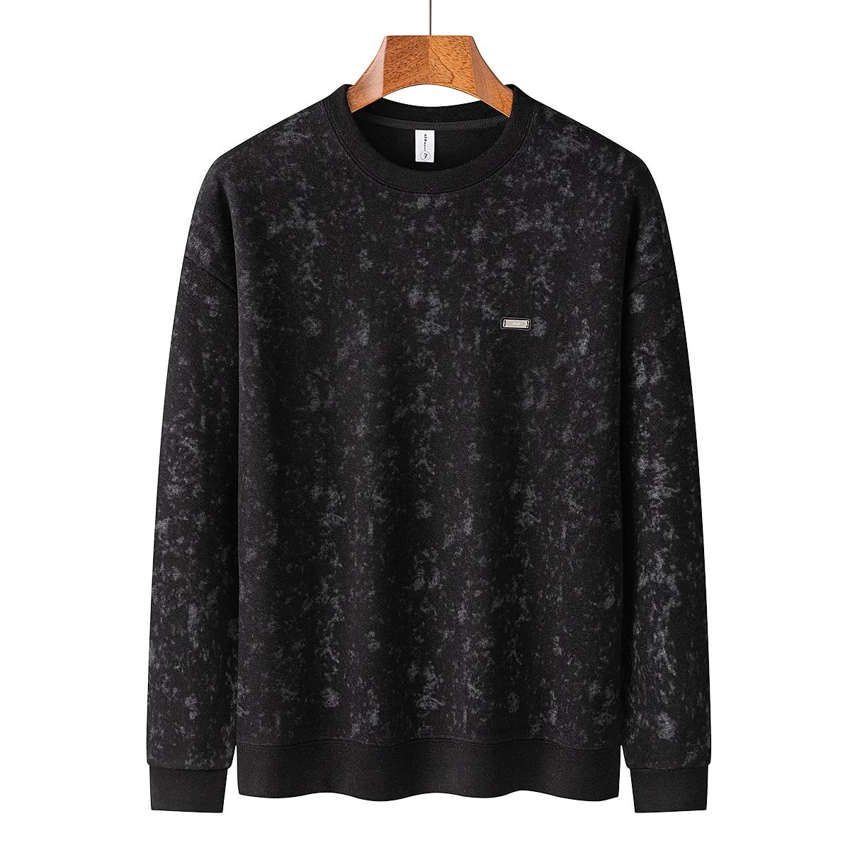 

2025 Men Tie Dye Fleece Hoodies Man Casual Base Layer Shirt Male Heavyweight American Streetwear Top Men Loose Knit Pullover M чорний