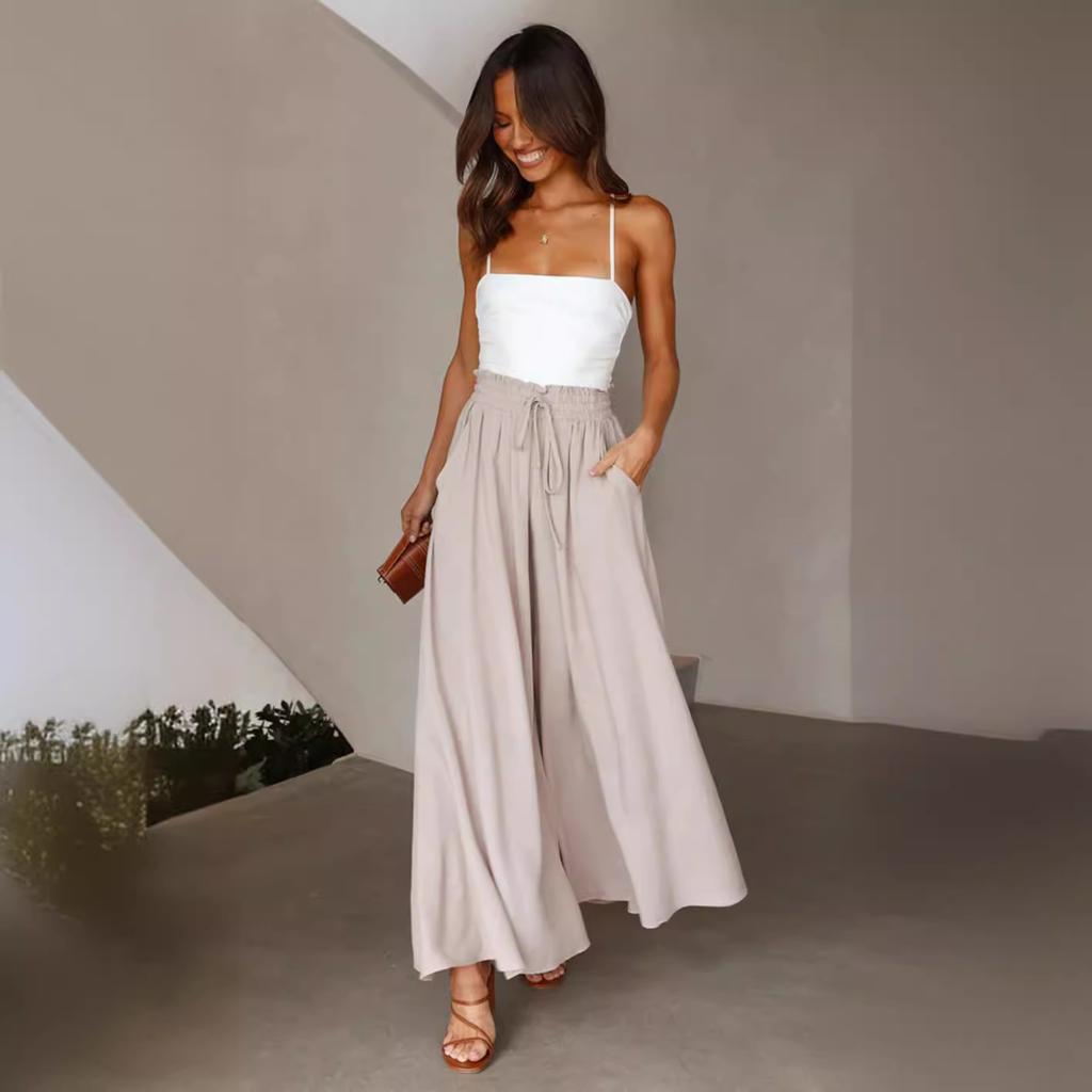 2026 European and American Cross-border Summer New Women's Clothing Wide-leg Trousers Elastic Belt Wide-leg High-waisted Long Culottes Women