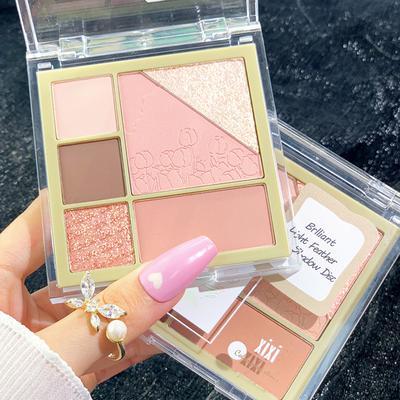 Xixi 6-in-1 Exquisite Girl Curcuma Diary Eyeshadow Disc Pearlescent Shimmer Matte Waterproof Sexy Eyeshadow Palette