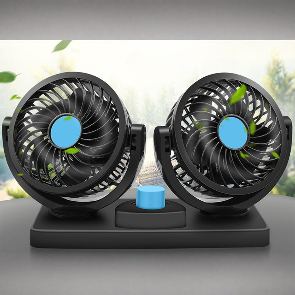 Dual Head Car Fan USB Powered 5V Portable Vehicle Cooling Fan with Suction Cup Mount Adjustable Angle for 12V 24V Cars Trucks
