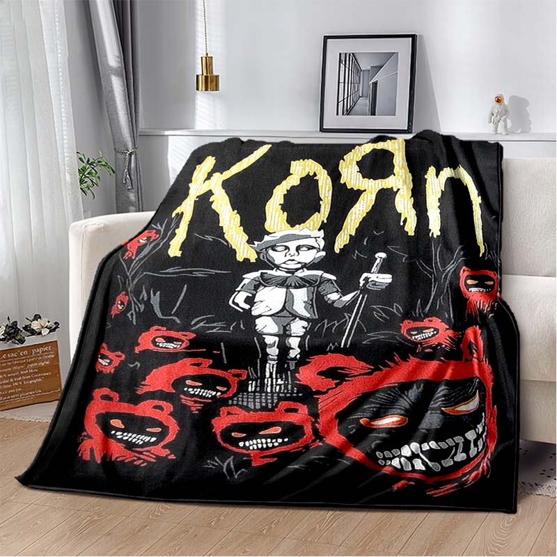 Korn Band Logo Red Streak Grunge Texture Flannel Blanket Nu Metal Rock Throw Blanket Music Fan Bedroom Sofa Decor Rug
