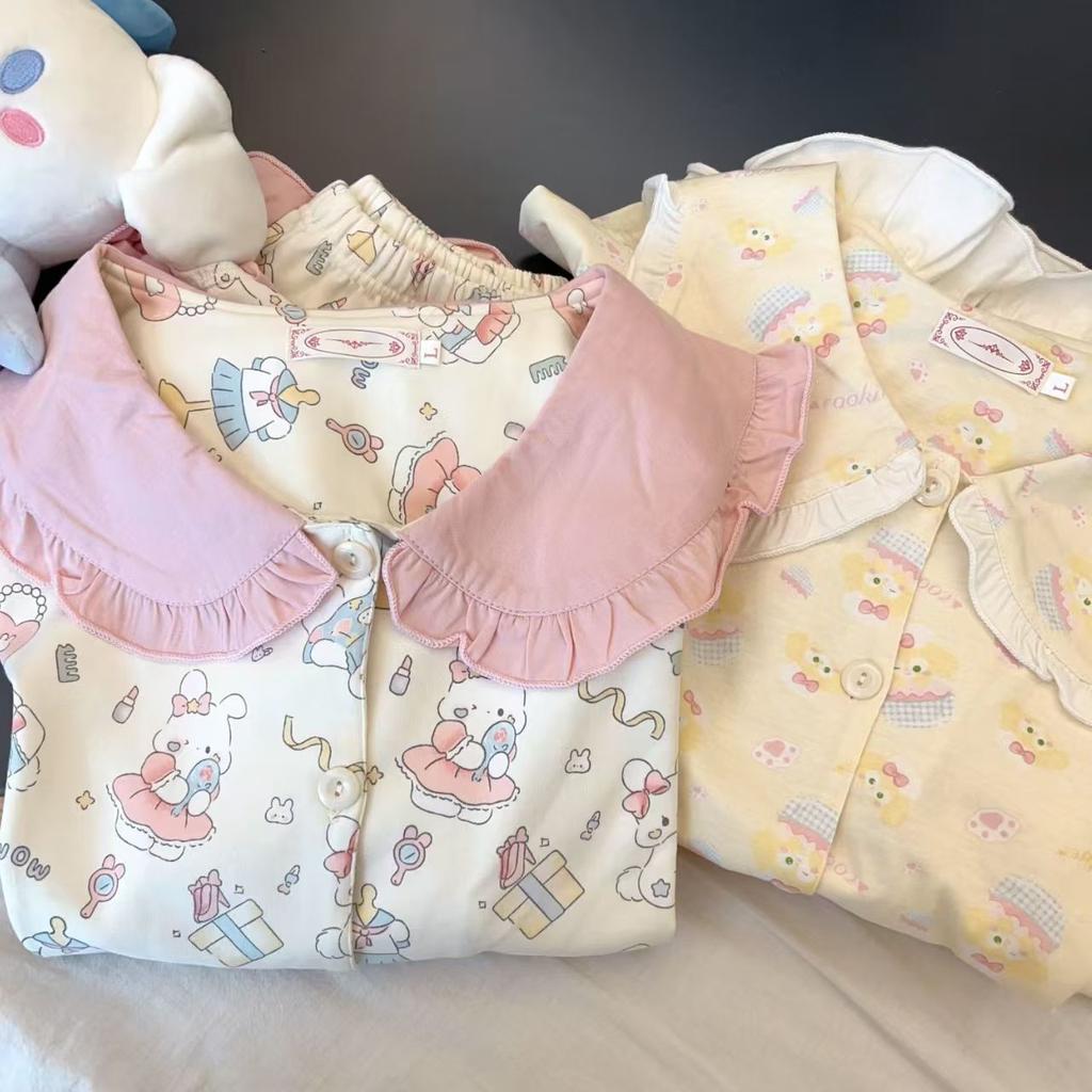 ins wind sweet cake bunny pajamas women's lapel summer short-sleeved shorts casual two-piece loungewear