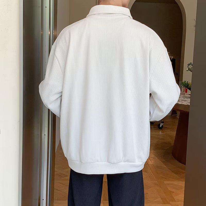 Men's Korean Style Casual Loose Half-Zip Lapel Polo Knit Top