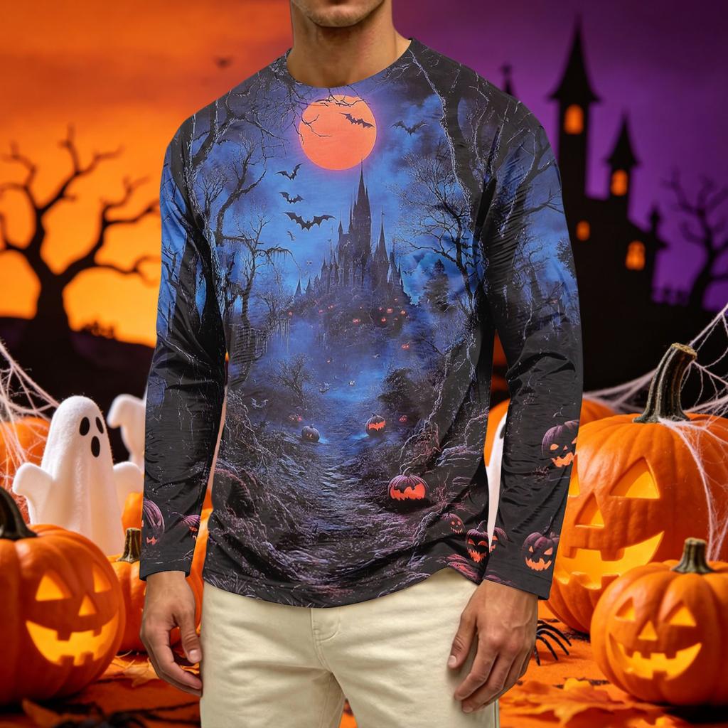 Men's Casual Long Sleeve T-Shirt Crew Neck Printed Graphic Top Comfortable Fit Soft Fabric Durable Stitching Suitable for Everyday Wear