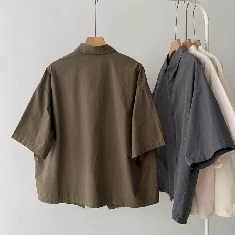 Shirts Women Vintage Short Sleeve Polo Neck Casual Summer Single Breasted Korean Style One Piece Blouse Women