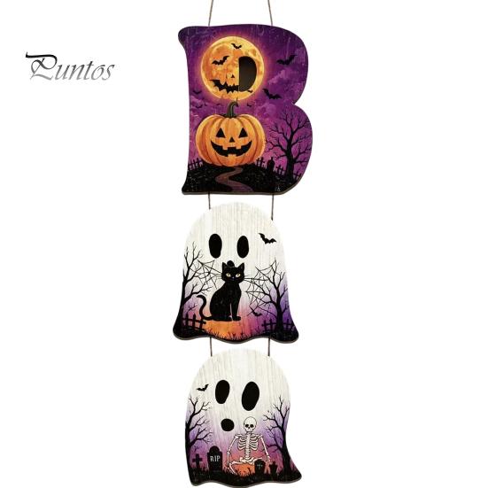 Layered Hanging Seasonal Ornament Halloween Wooden BOO Sign, Creative Letter Pendants, Vintage Ghost Pumpkin Black Cat Cute Theme Wall Decor
