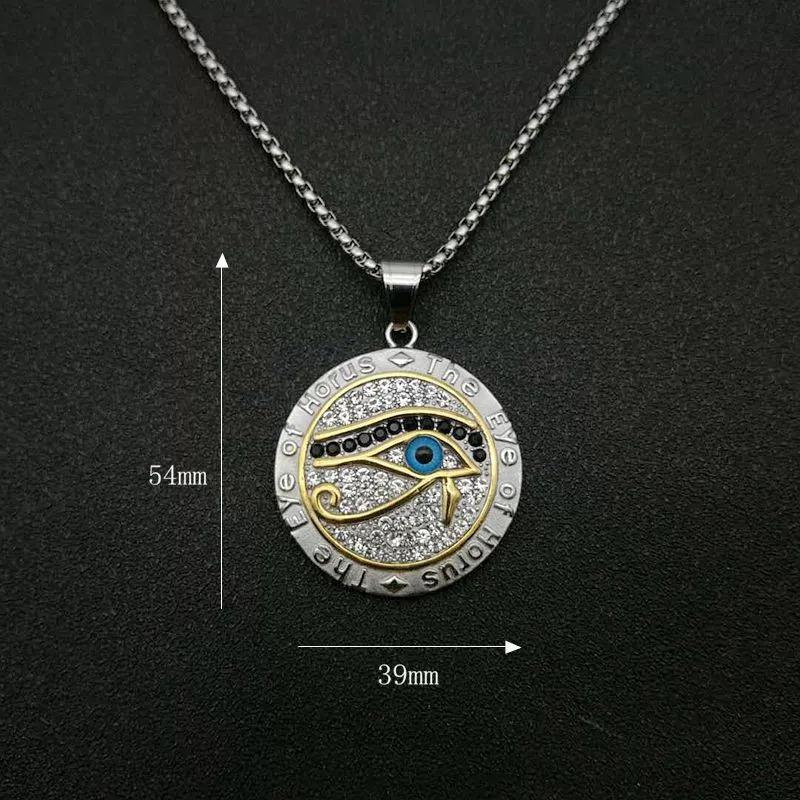 Ägyptisches Auge des Horus Anhänger Gold Silber Farbe Edelstahl Rundes Halskette für Frauen/Männer Altes Ägypten Schmuck Geschenk