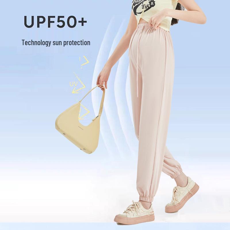 Summer Maternity Ice Silk Joggers - Quick-Dry, Lightweight, Cropped Sports Pants with Drawstring.