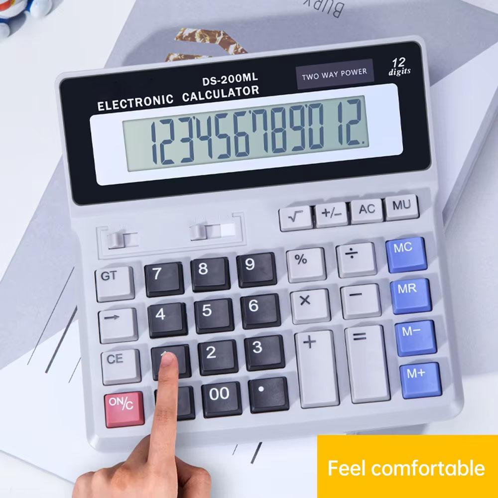 Desk Calculator 12 Digit LCD Display Solar Battery Powered Big Button Giant Accounting Calculator w/ Anti-slip Bottom for Home