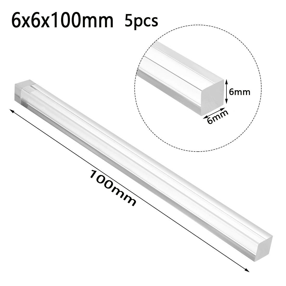 

100/200/300/500 мм акриловий квадратний прозорий органічний скляний стрижень DIY модельний матеріал 6x6x100mm 5pcs