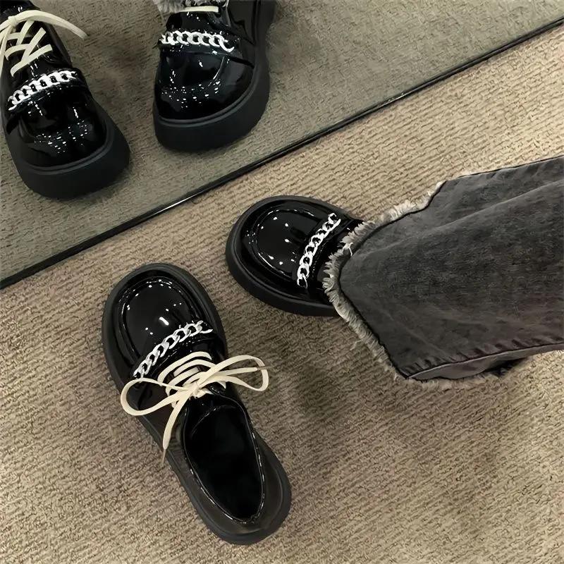 Fashion Leather Casual Punk With Medium Heels Shoes for Women Spring Footwear Slip On Chic and Elegant Quick Delivery 39 Non Woman Pumps