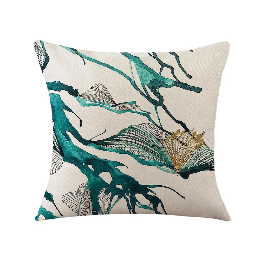 Plant Pillow, Light Luxury Ginkgo Print Car Pillow, Bedside Cushion, Linen Pillow Case