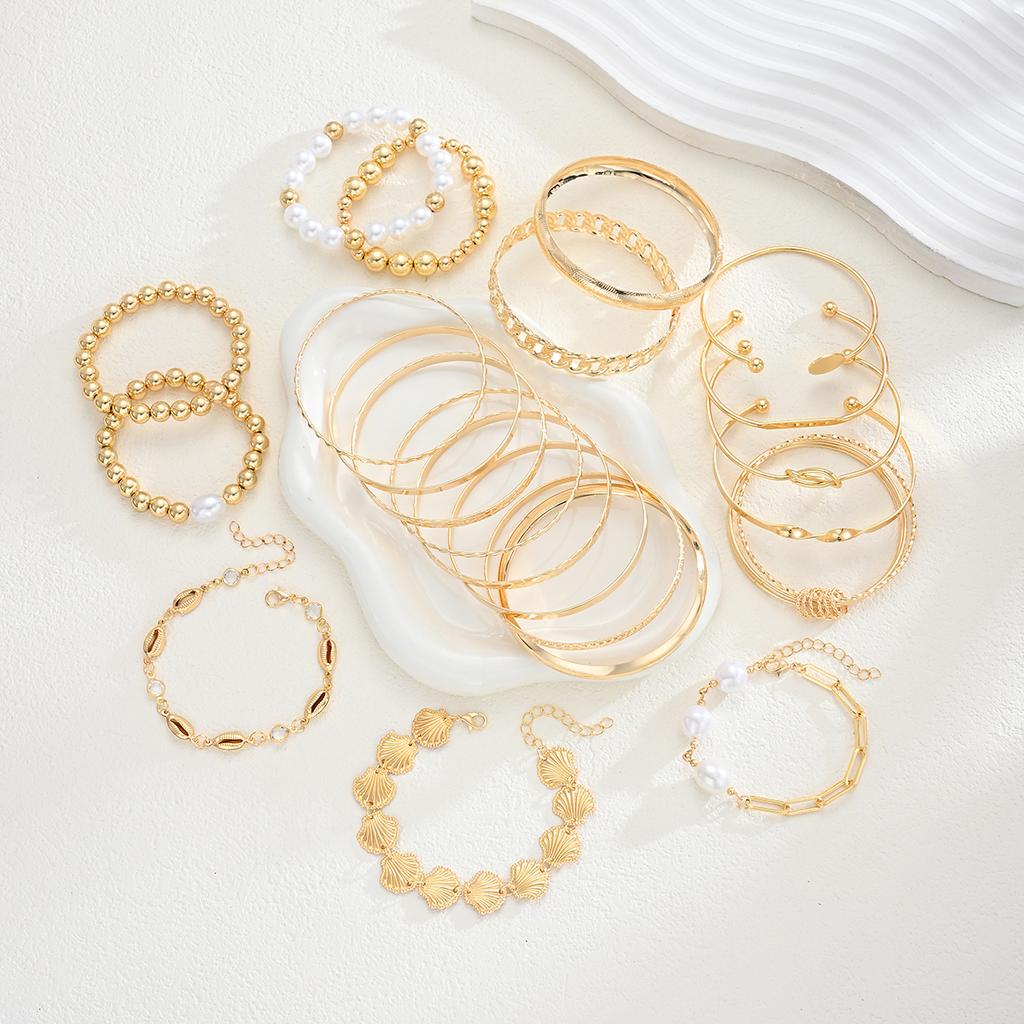 Elegant Vintage Gold Color Minimalist Bracelet Set for Women Open Knot Twisted Disc Scallop Bracelet for Women Daily Jewelry New