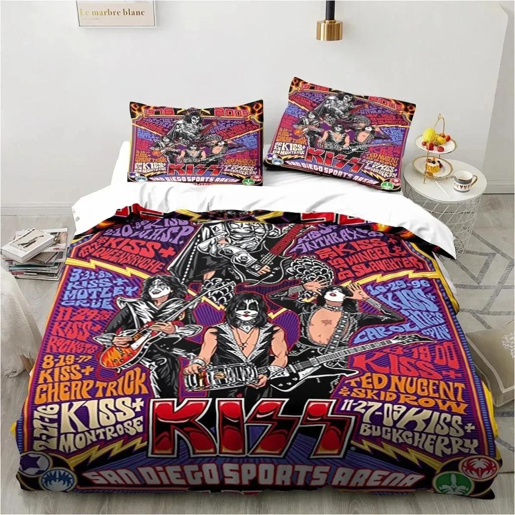 3D tlač Rock Band KISS Band Posteľná súprava Obliečka na posteľ Súprava na prikrývku Obliečka na vankúš Obliečka na posteľ King Queen Size Boys Obliečky pre dospelých