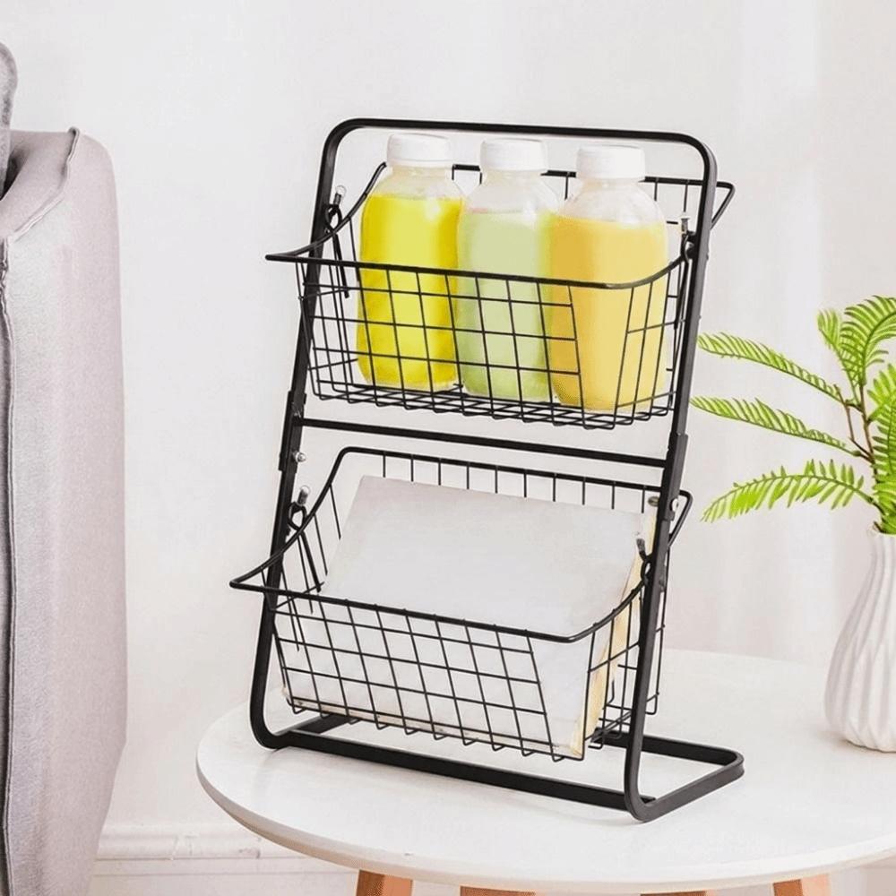 Detachable Double Layer Fruits Holder Iron Snack Storage Rack Pantry