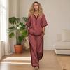 Conjunto de Algodón y Lino para Mujer, Verano, Cuello en V, Corte Holgado y Cintura Elástica, Pantalones Palazzo de 2 Piezas, Conjunto Casual Cómodo de Top y Pantalones de Pierna Ancha para el Hogar