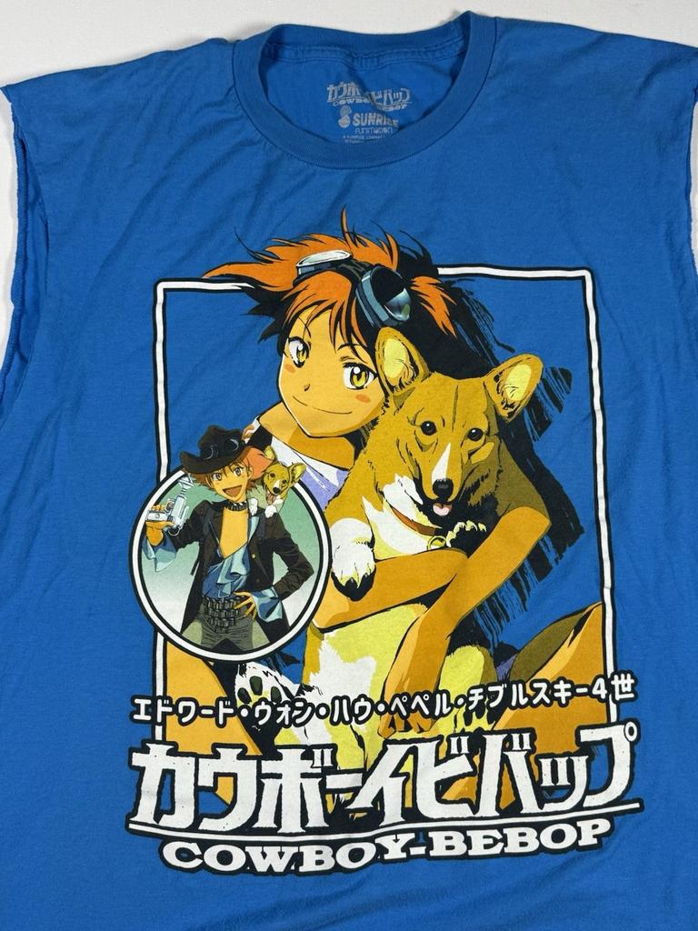 Cowboy Bebop Anime Cutoff Sleeveless Large Blue Graphic Tee Unisex T-Shirt