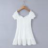 White One-Shoulder Lace Patchwork Slim Summer Dress with Cinched Waist and Short Sleeves