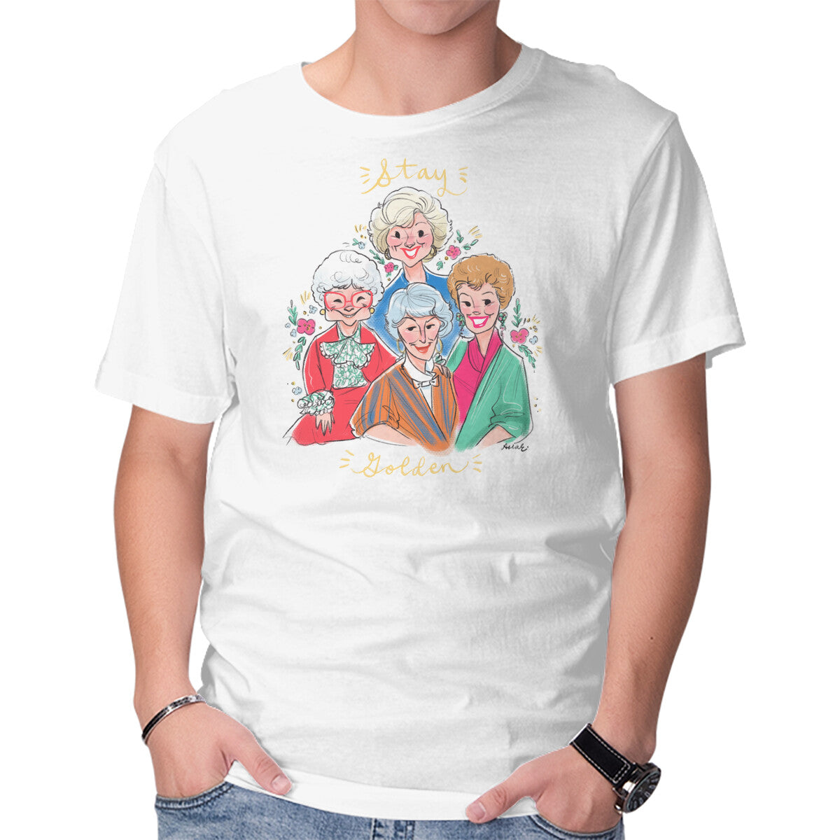 Unisex Crew Neck T-Shirt Stay Golden! Graphic Short Sleeve Casual Tee XL