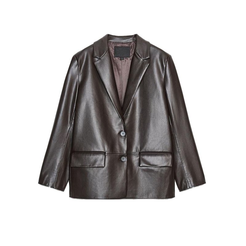 

Осень Новая Женская Одежда Французский Лацкан Длинные Рукава Прямые Брюки Костюм Верхняя Одежда с Эффектом Антикожи Пу 1255760 Chocolate color L