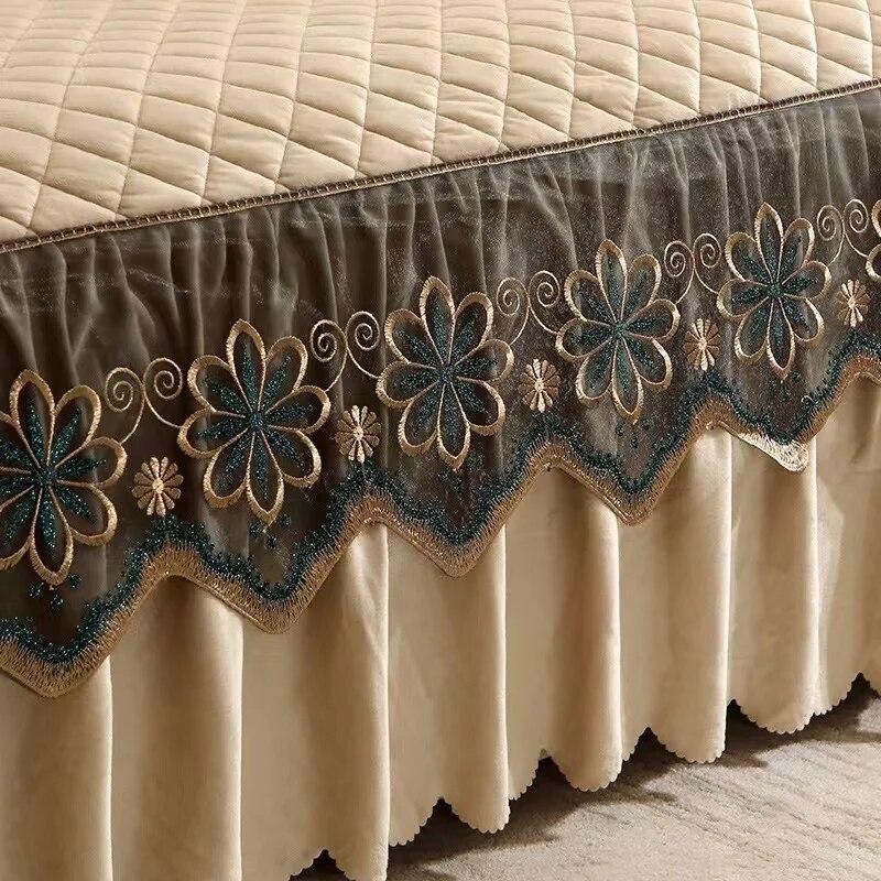 European Luxury Quilted Bed Skirt Winter Warm Thicken Velvet Bedspread King Good Hand Feeling Bed Skirt Not Included Pillowcase
