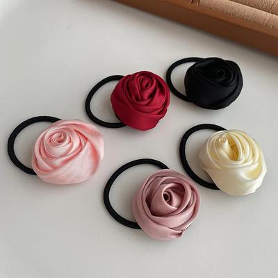 Stoff Rosenblumen Haarbänder Frauen Mädchen Elegant Elastische Gummibänder Haargummis Kopfschmuck Satin Floral Gummibänder