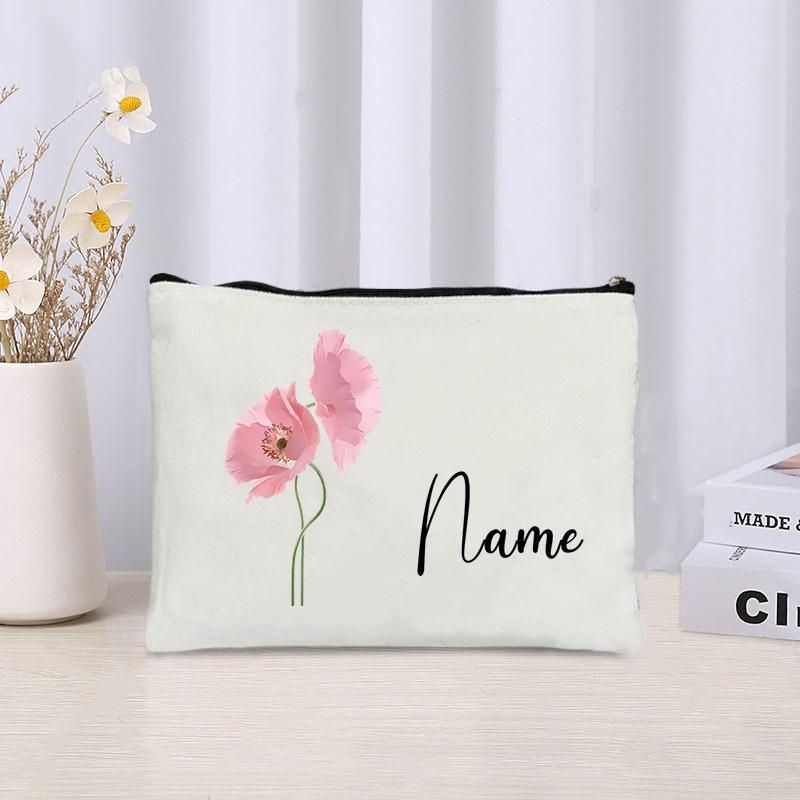 Flower Personalized Name Lipstick Bag Travel Make Up Pouch Kawaii Coin Purse Aesthetics Cosmetic Organizer Gift for Your Lover