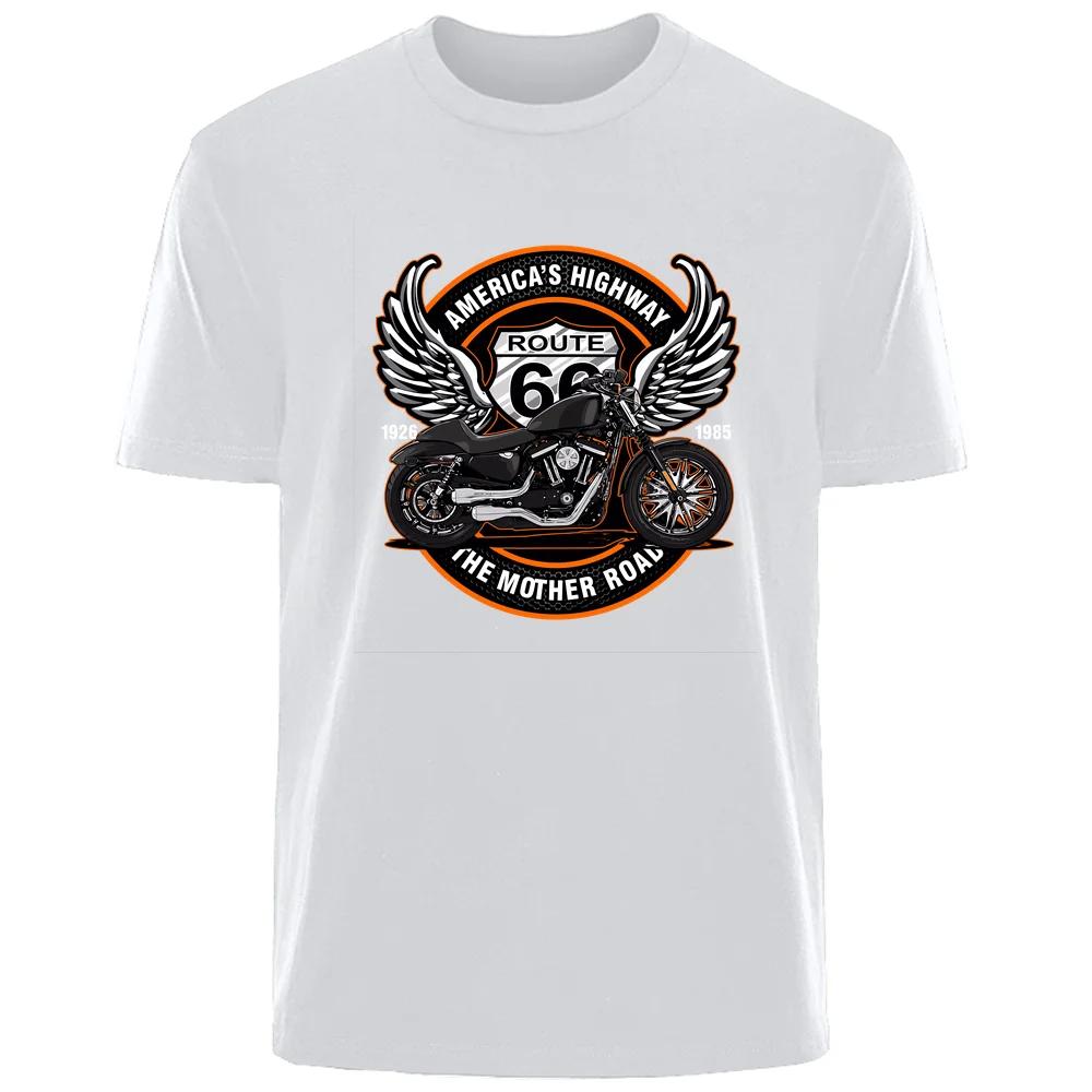 Vintage Route 66 Tryckt Sommar Hög Kvalitet Herr Bomull Mode Andningsbar Svettabsorberande T-Shirt Casual Herr Streetwear