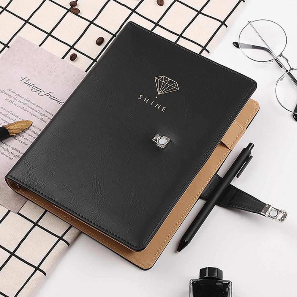 (Can Engrave Logo) A5 High-grade Leather Business Loose-leaf Notebook, Notepad with Magnetic Buckle, Student Diary,