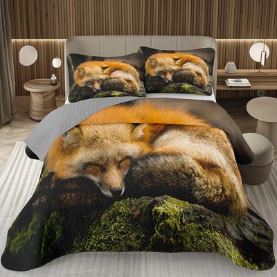 Ensemble de couvre-lit Renard 3D Ensemble de couette Animaux de la forêt pour Enfants Garçons Filles Joli Renard Ensemble de literie Faune Taille Jumeau Complet Queen King