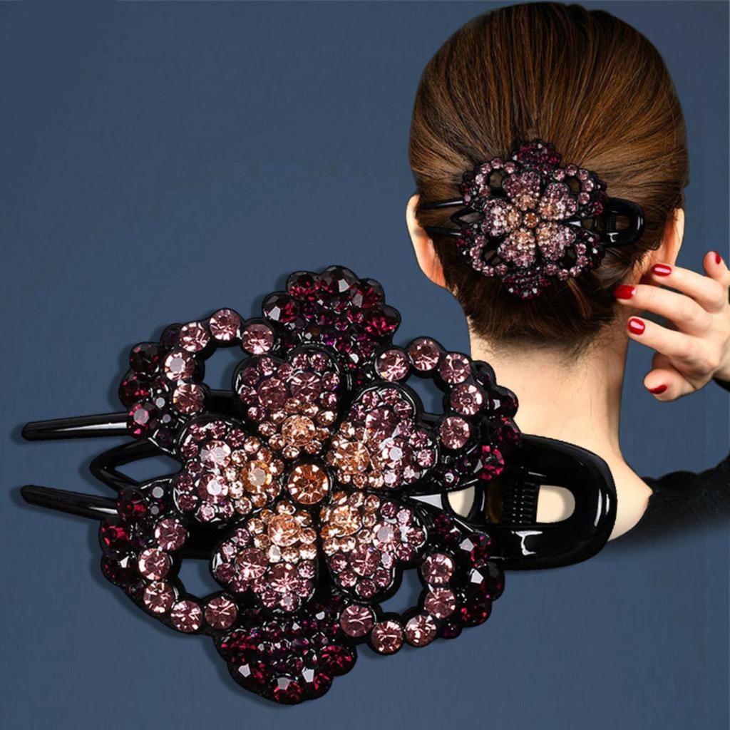 Rhinestone Flower Hair Claw Clip Crystal Decorative Hair Accessory Elegant Design Durable Construction Suitable for Various Hairstyles