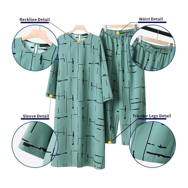 Women's Army Green Muslim Print Casual Fashion Set