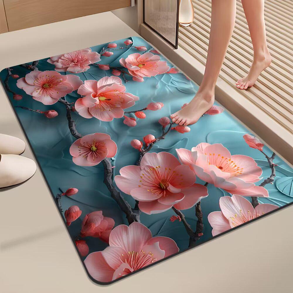 3D Floral Diatom Mud Quick-Dry Bathroom Mat - Absorbent, Soft, Non-Slip Toilet & Kitchen Carpet