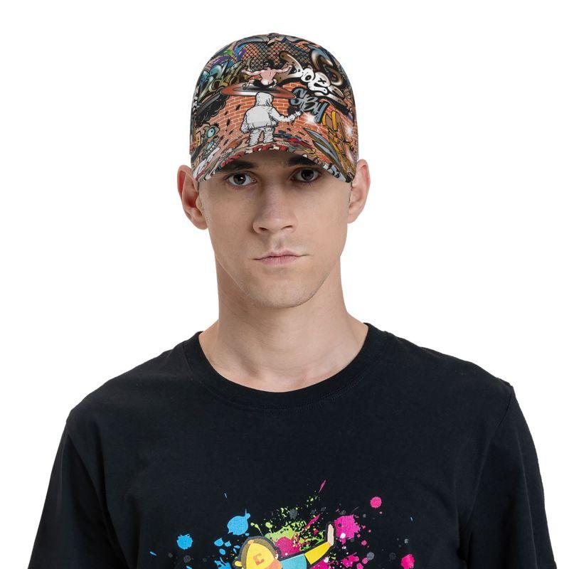 Individueller Hip Hop Graffiti Stil Kunstdruck Baseballkappe Unisex Verstellbare Baseballkappe Graffiti Doodle Sport Sonnenschutzmützen für Damen Herren
