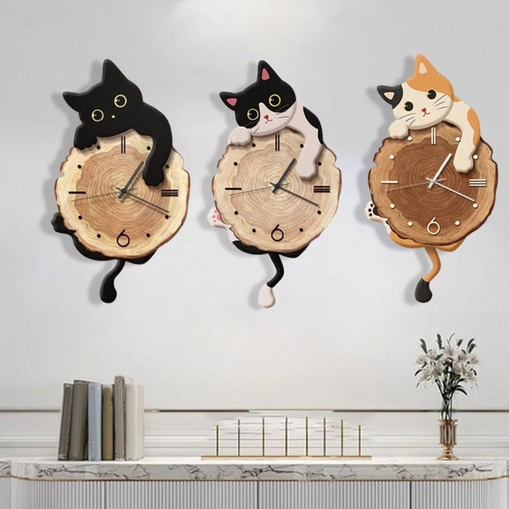 Tail Swing Wall Mounted Clock Cute Cat Hanging Clock Modern Style Cat Wall Clock  Bedroom