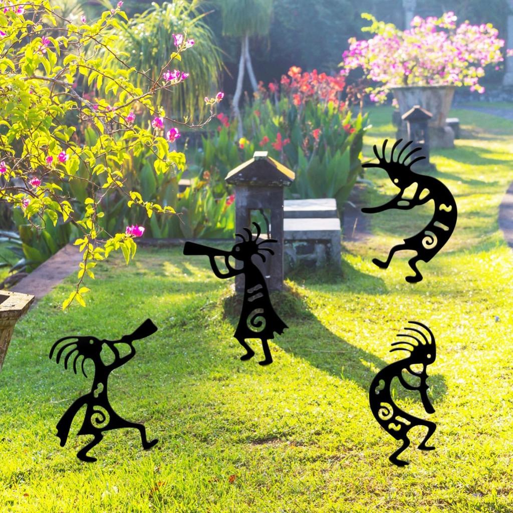 Funny Gnome Garden Stake - 4Pcs Black Metal Dancing Dwarf Art Yard Stake Dwarves Elf Silhouette Pathway Lawn Black Metal Garden Backyard