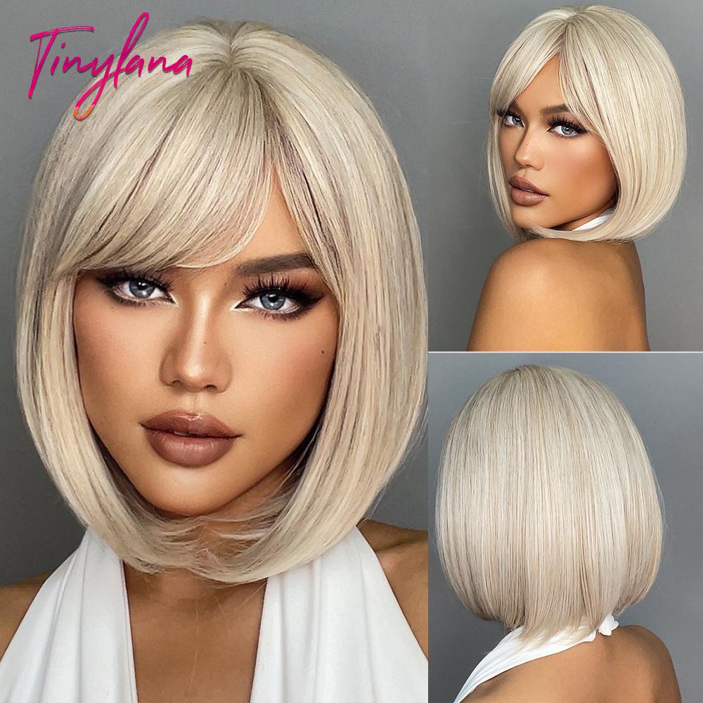 Bob Black Synthetic Wig with Bangs for Women Afro Short Dark Straight Wigs Cosplay Halloween Natural Hair Lolita Heat Resistant