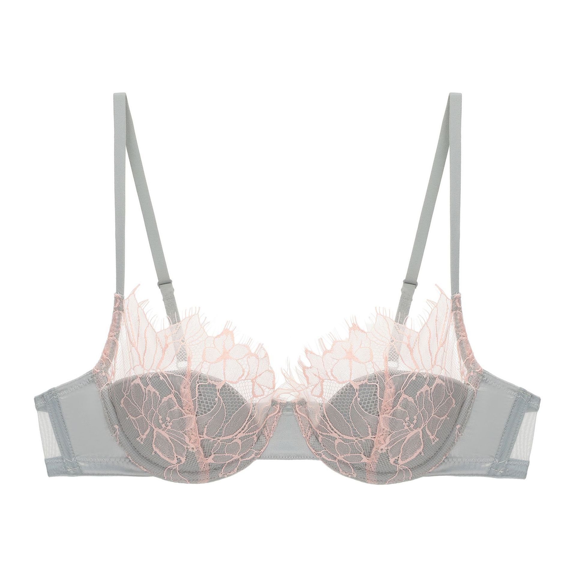 

Sexy eyelash lace underwear thin cotton hollow soft steel ring bra small chest big gathering French underwear 70A зелений