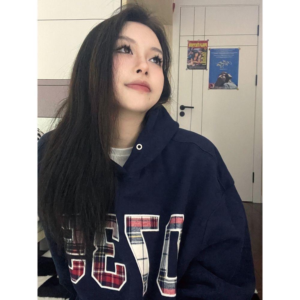 

Толстовка с капюшоном в клетку унисекс: Модный свободный пуловер для пар — идеальный вариант для осени и зимы M