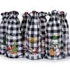 Christmas Wine Bag Simple Grid Tie Bag for Christmas Party Dinner Table Decoration Reusable Gift Packaging Bag Cajas Para Regalo