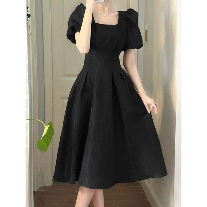 

French high-end white bubble sleeve dress showing thin temperament fairy Mori small white dress 3XL чорний