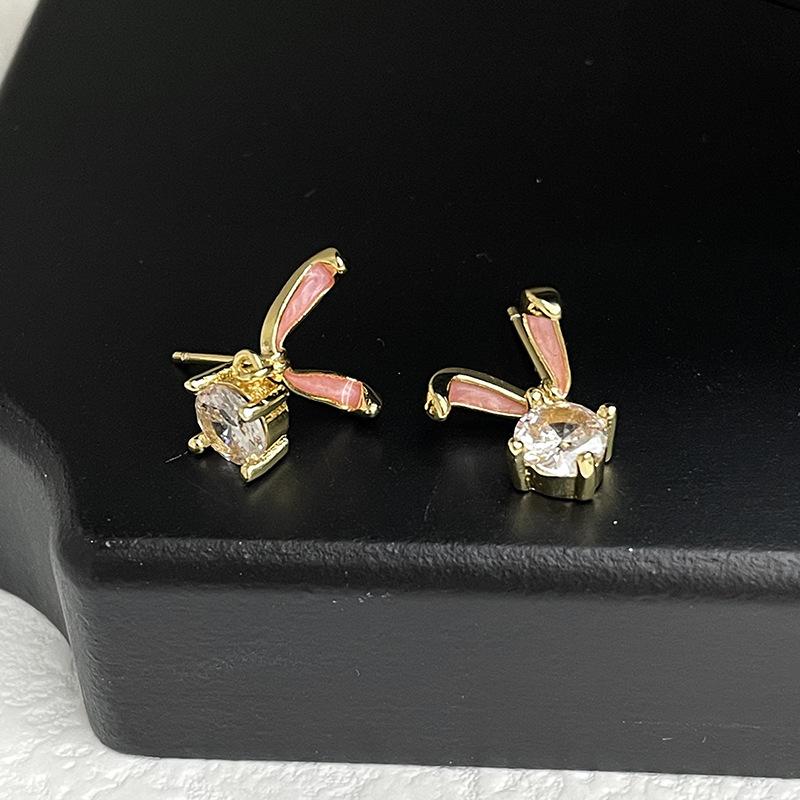 Rabbit Stud Earrings Year Of The Rabbit Zircon Niche Design Earrings Female Cute Simple Personality Rabbit Ears New Year Earrings