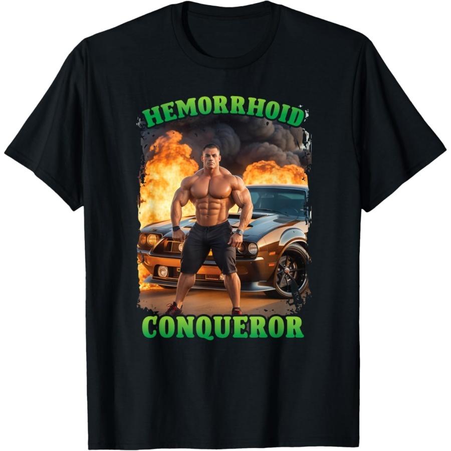 YUZBHOME Hemorrhoid Conqueror Funny Meme Weird Offensive Cringe Joke T-Shirt S