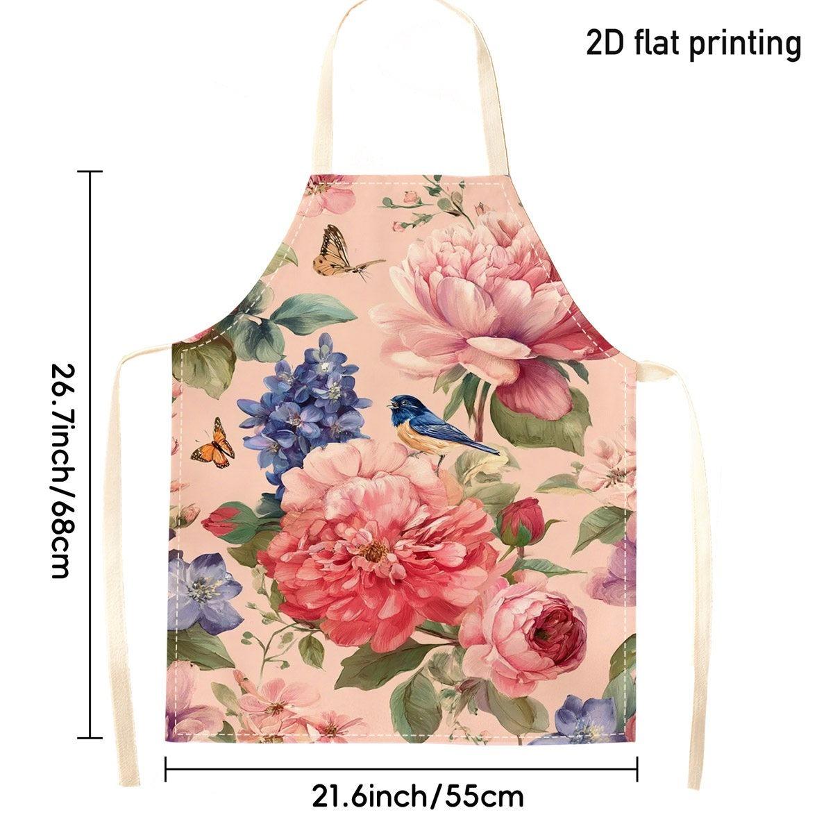 

1pc Beautiful Floral Bird Apron Garden Kitchen Cooking Baking Linen Apron For Women Mom Gift Baking Lovers Funny Gift Idea 38X47cm(15X19in)