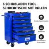 Mobile metal tool cabinet with 6 drawers, 508 mm (20 inch), ball-bearing drawer slides, organizing steel tool box – black-blue