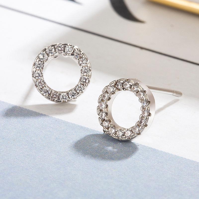 Rose Rhinestone Letter Stud Earrings: High-Quality Copper, Solid Color, New Chinese Style