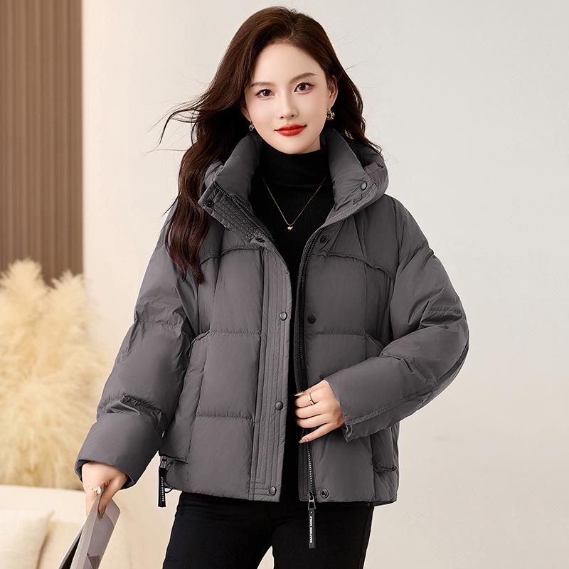 

Женская куртка с капюшоном на пуху белой утки - Зимняя мода, Толстая, Свободного кроя, Короткое пальто YX86196 M (45-55 kg) серый