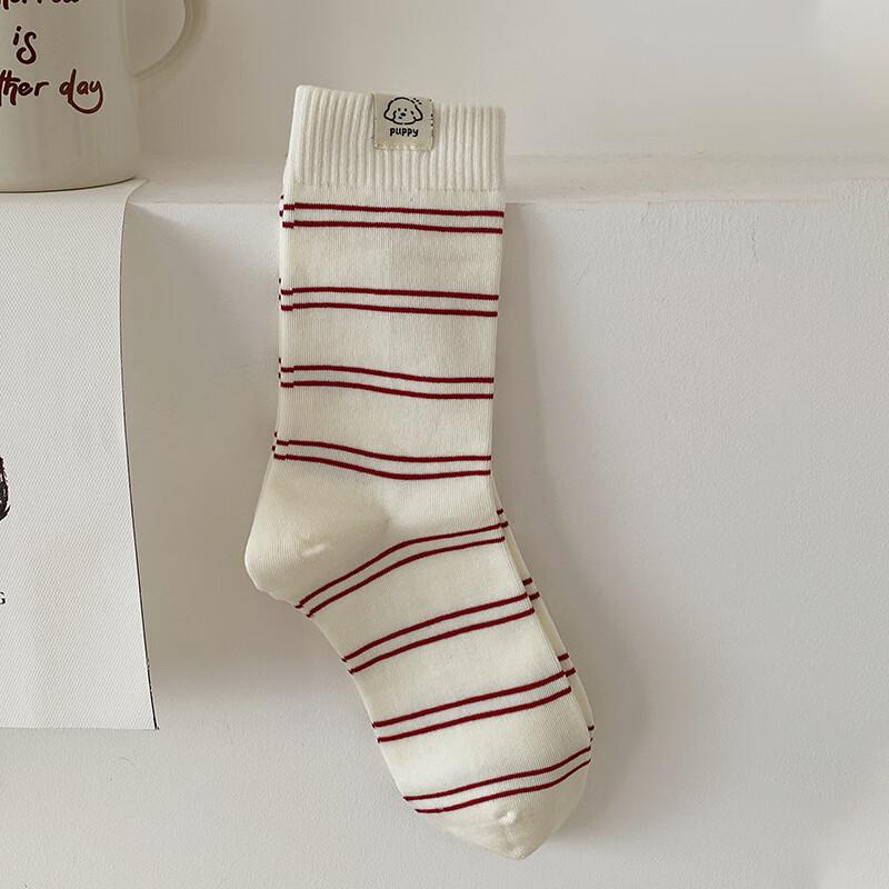 YISHANYISI Letter Dog Striped Mid-Calf Cotton Socks