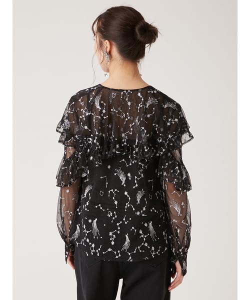 Lily Brown Starry Sky Embroidered Frill Blouse LWFT245101 Black Women's