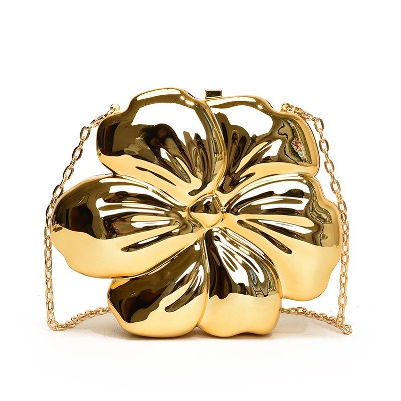 Ladies Metallic Exquisite Flower Mini Flower Chain Crossbody Bag Fashion Novelty Shape Bag Mobile Phone Key Coin Purse Portable